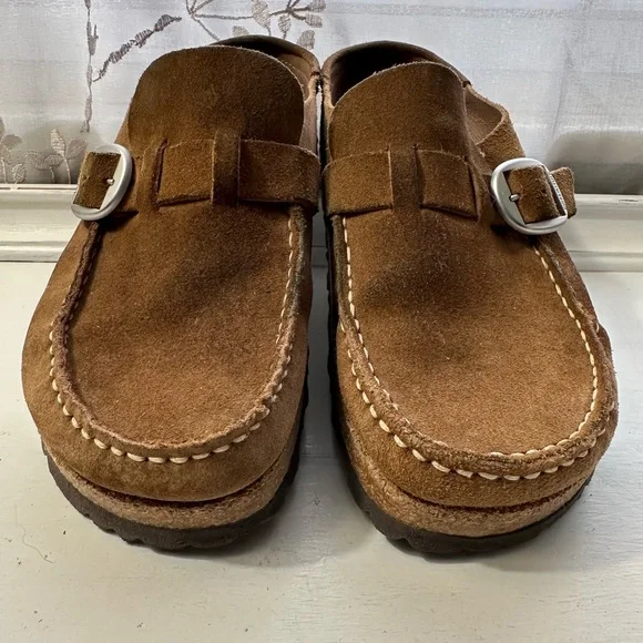 Birkenstock Buckley Brown Suede Slip-On Loafers with Buckle - Picture 1 of 15